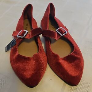 Pink Velvet Mary Jane Flats
